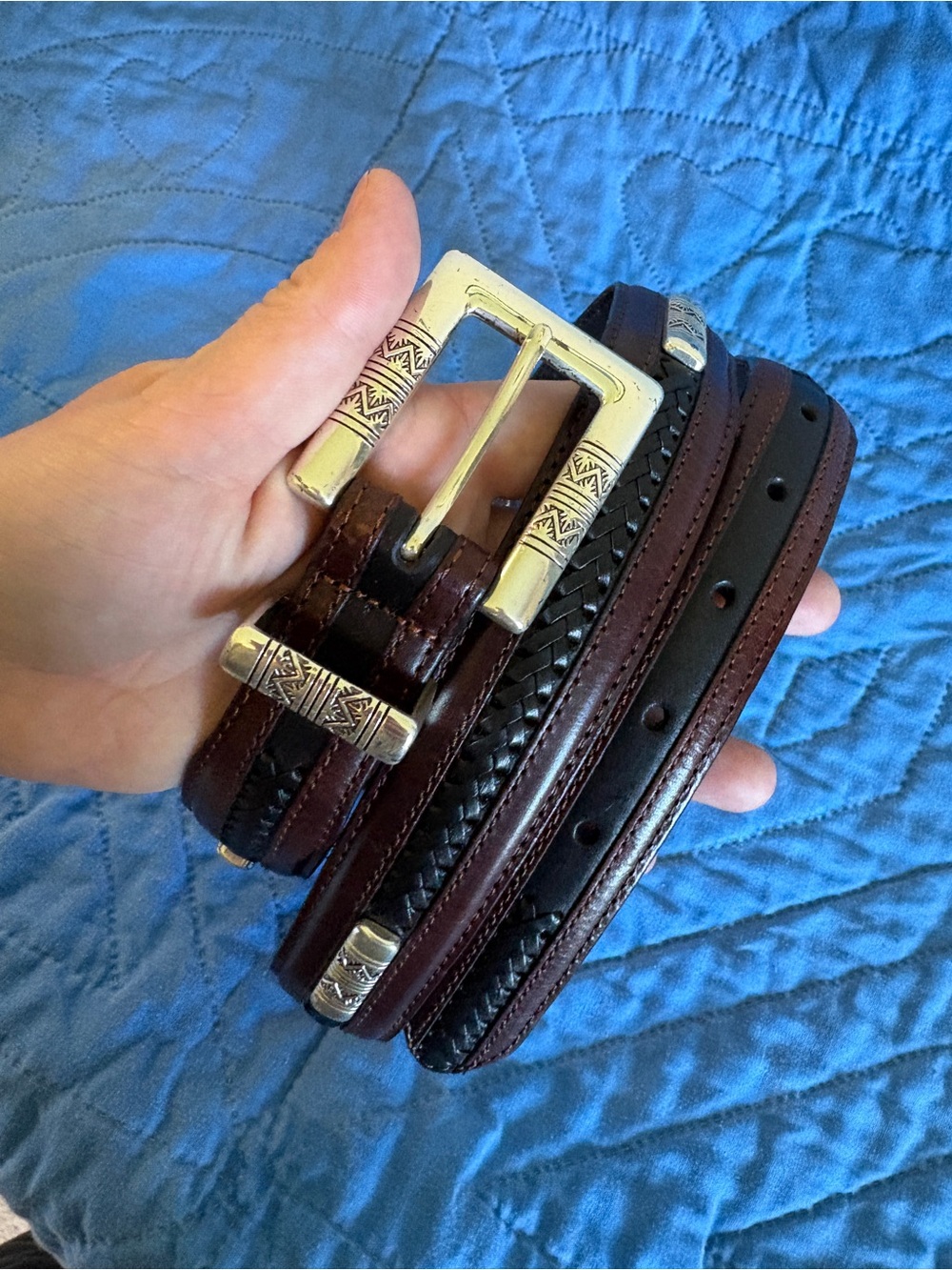 Onyx Belt Black & Brown Leather with Silver Buckle / Grommets Size 40 Western
